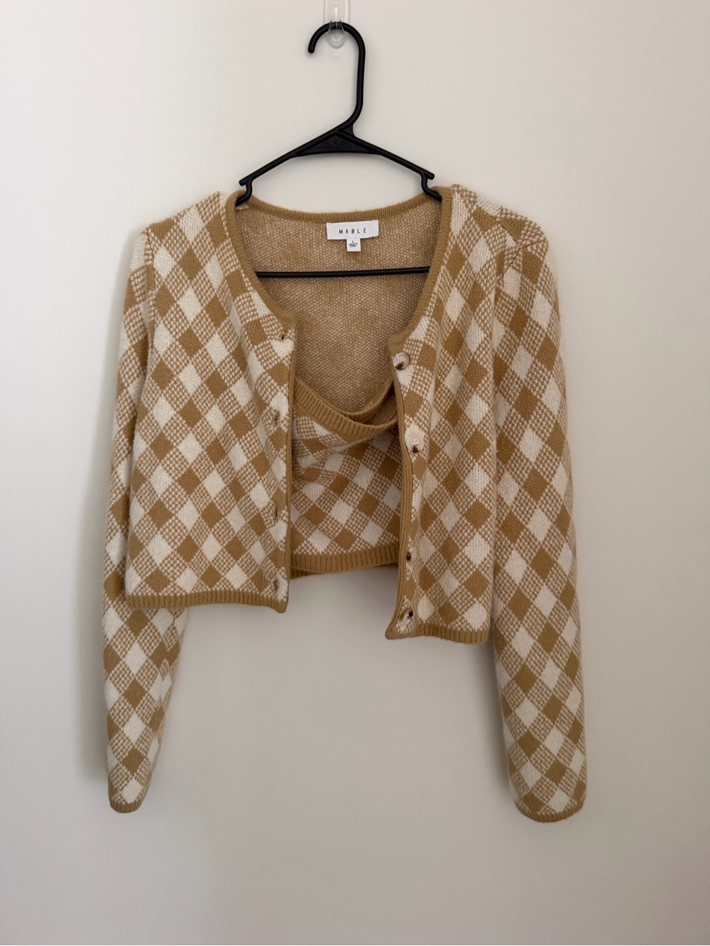 Mable Tan & Cream Knit Cardigan & Strapless Top Set Women’s Large - Picture 9 of 10